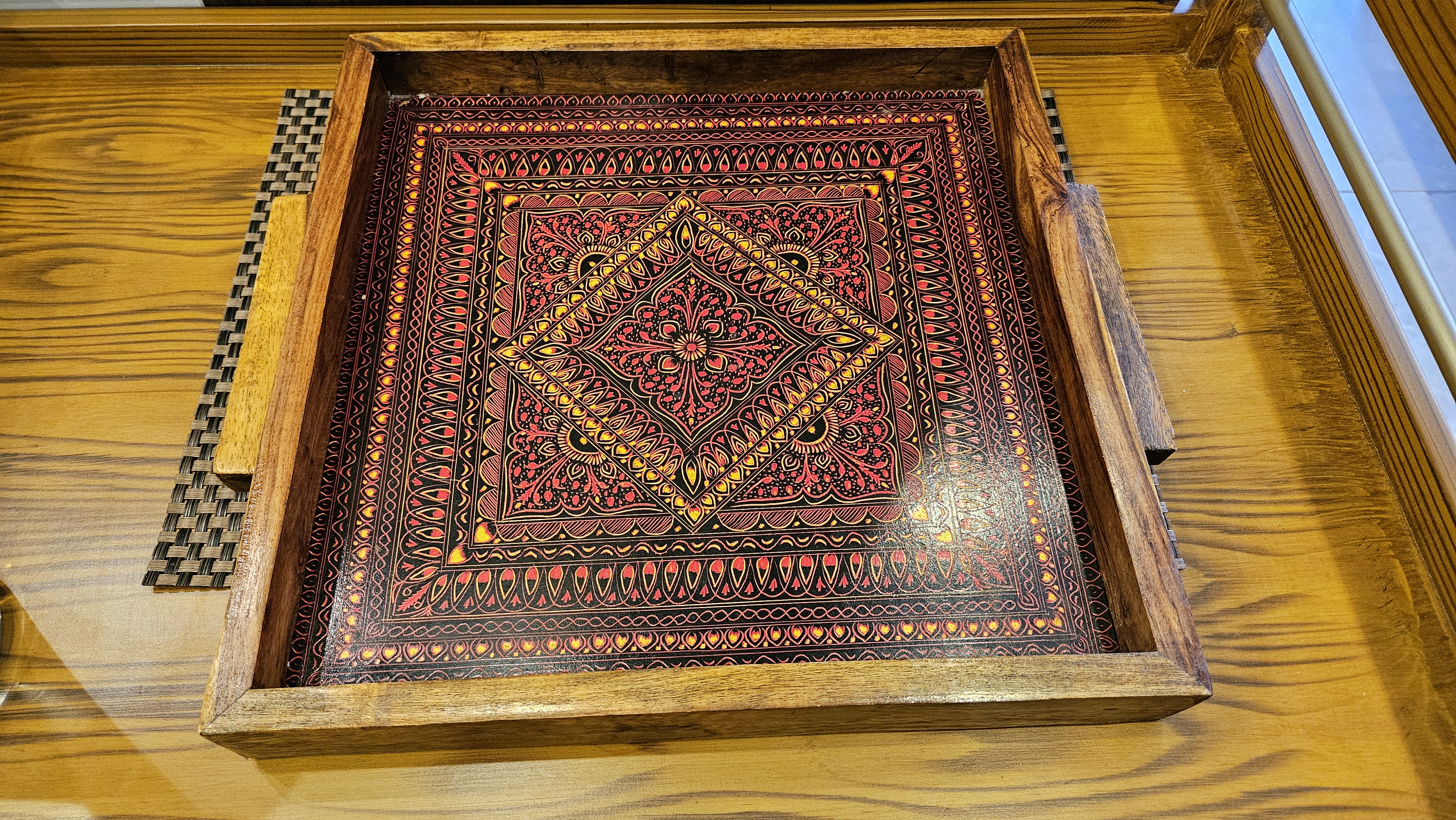 Ornate Bohemian Wooden Serving Tray
