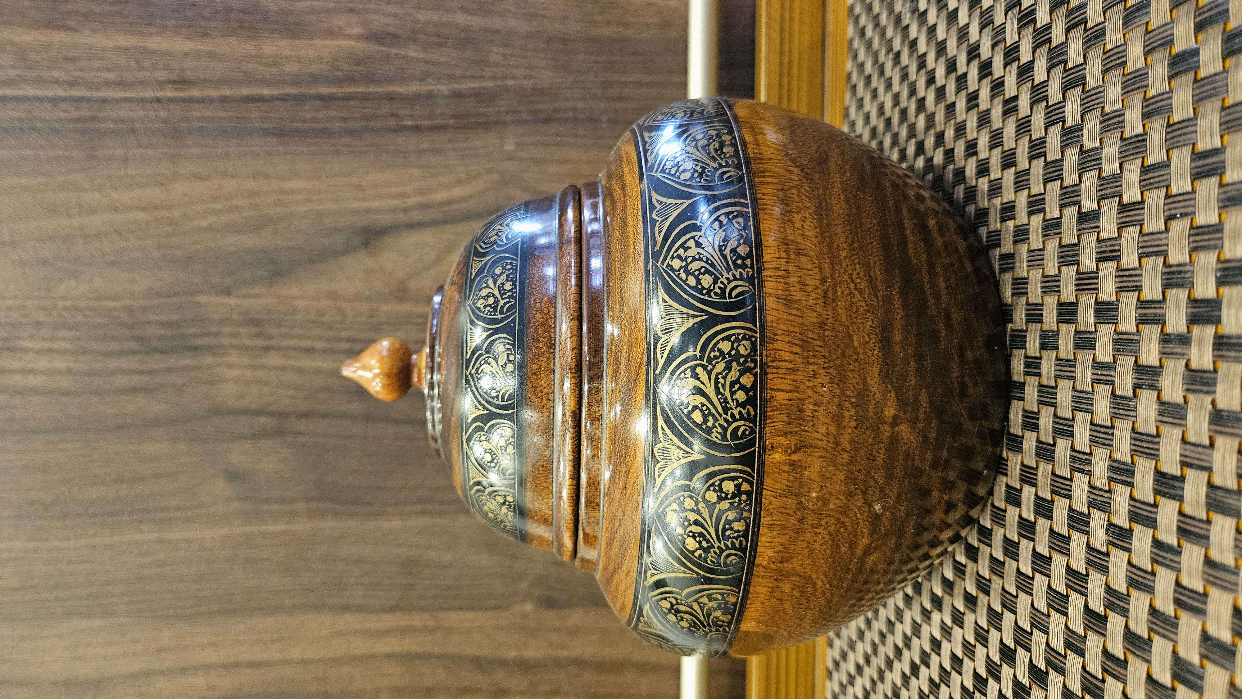 Carved Wooden Lidded Urn Container