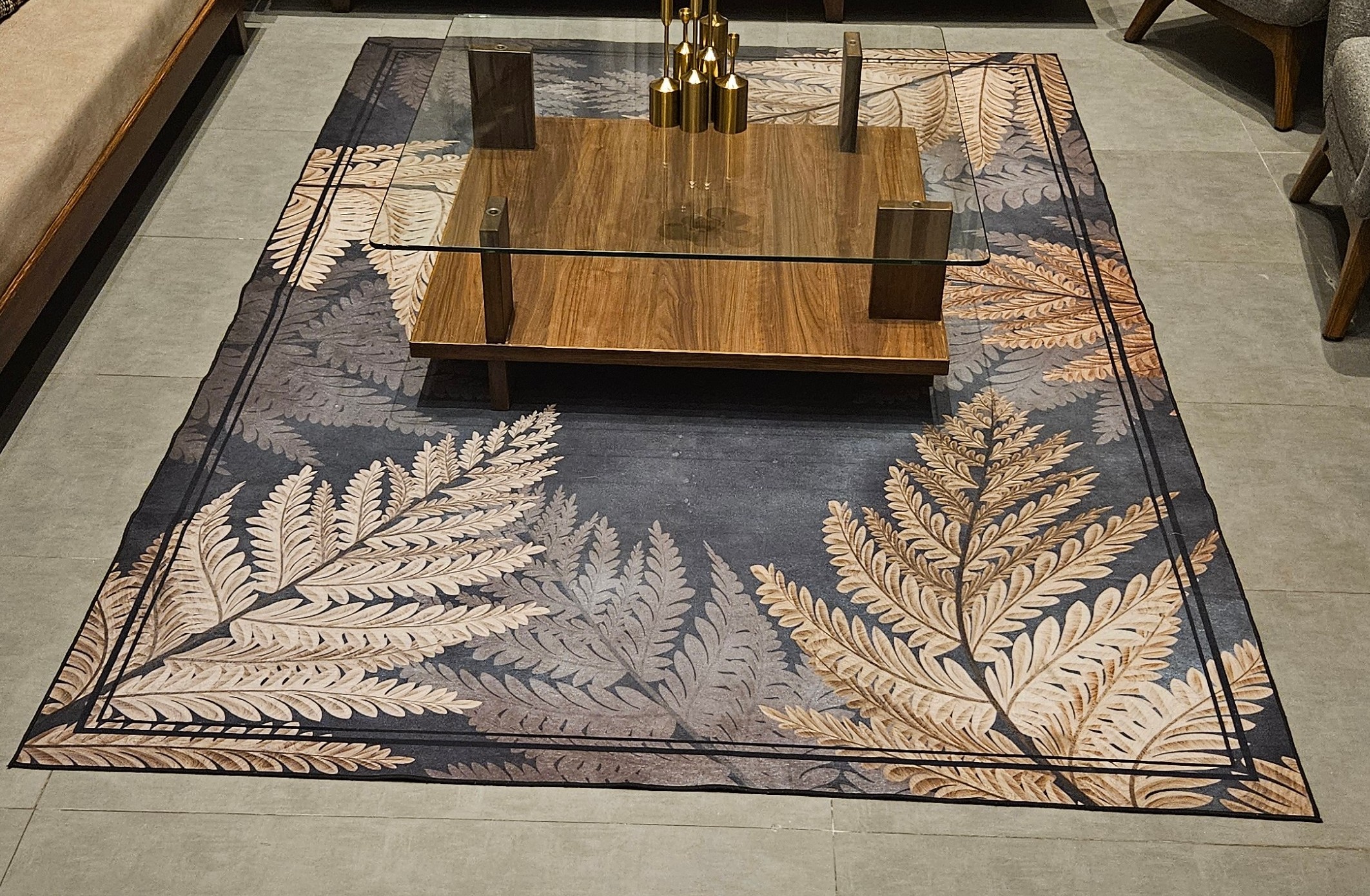 Botanical Slate & Gold Area Rug 8ft x 12 ft